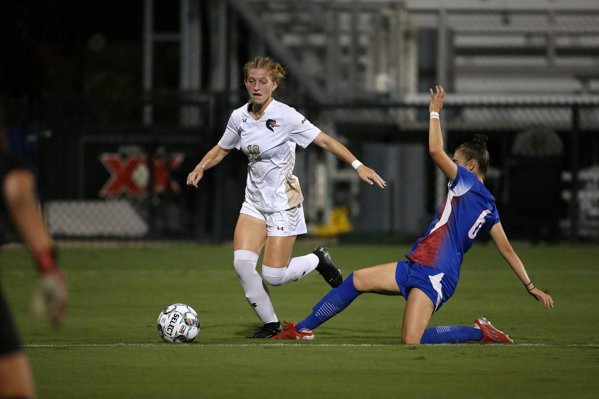Morgan Halliwill moves past a Louisiana Tech defender | Photo courtesy of UAB Athletics